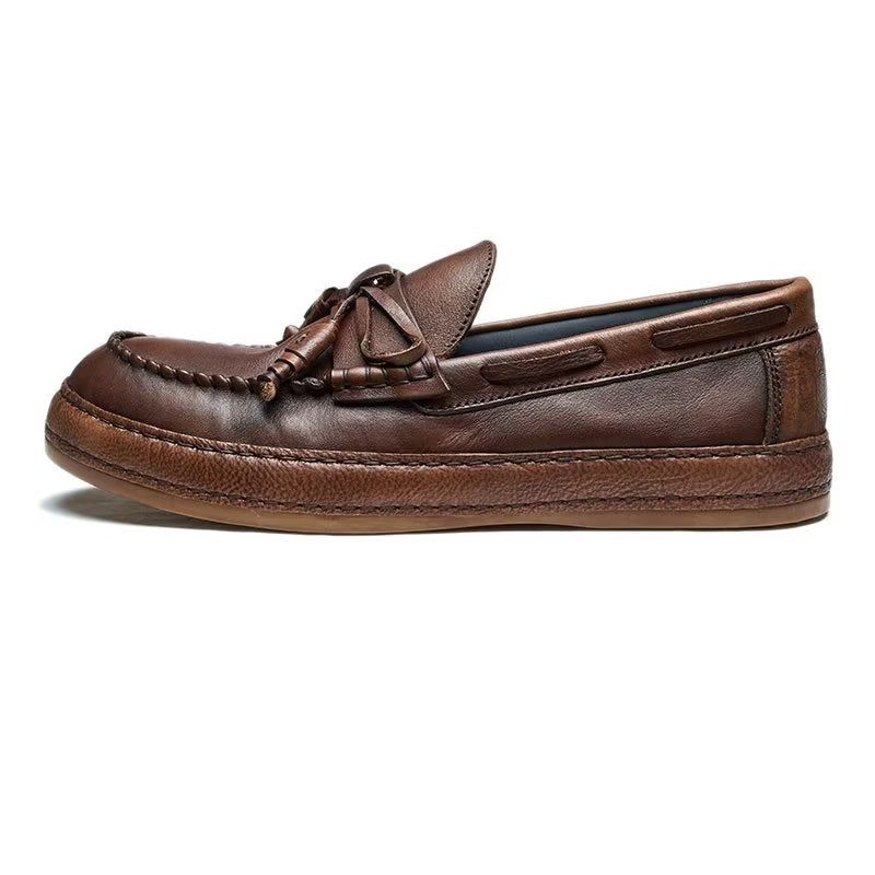 Mocassins Masculinos Luxo Com Borla Couro Vaca Elegantes Slip-ons - Café