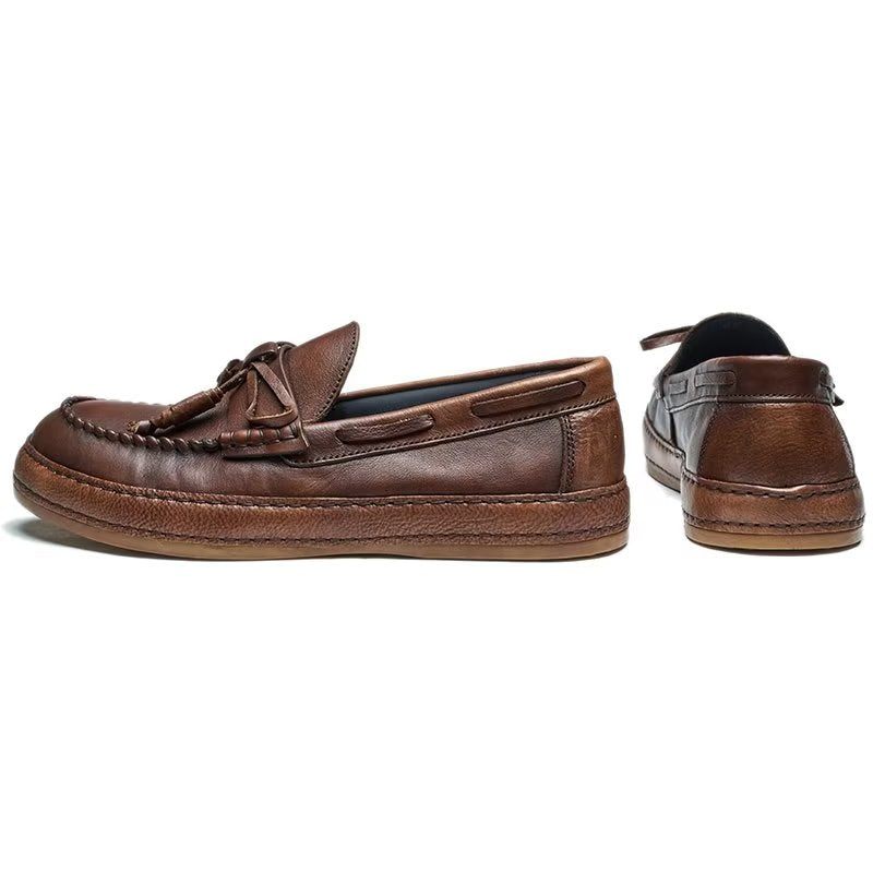 Mocassins Masculinos Luxo Com Borla Couro Vaca Elegantes Slip-ons - Café