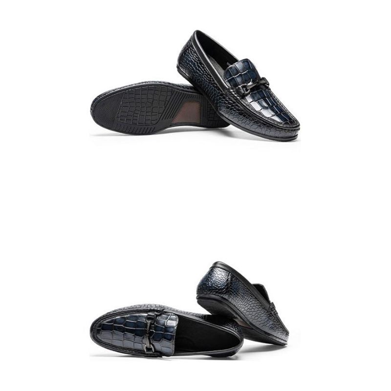 Mocassins Masculinos Luxo Com Estampa Jacaré Em Couro - Azul