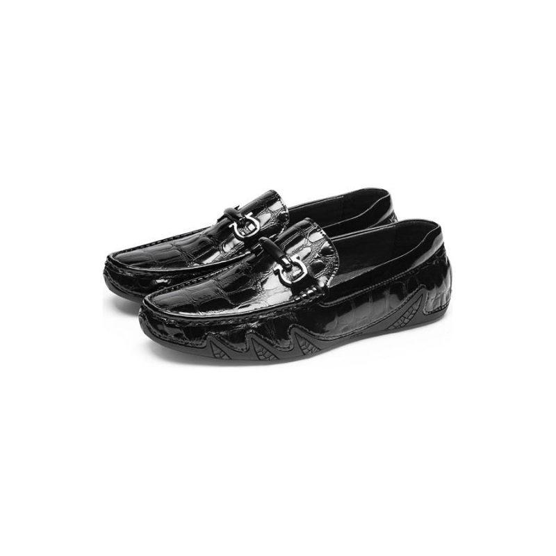 Mocassins Masculinos Luxo Crocmoc Com Padrão Crocodilo Couro - Preto