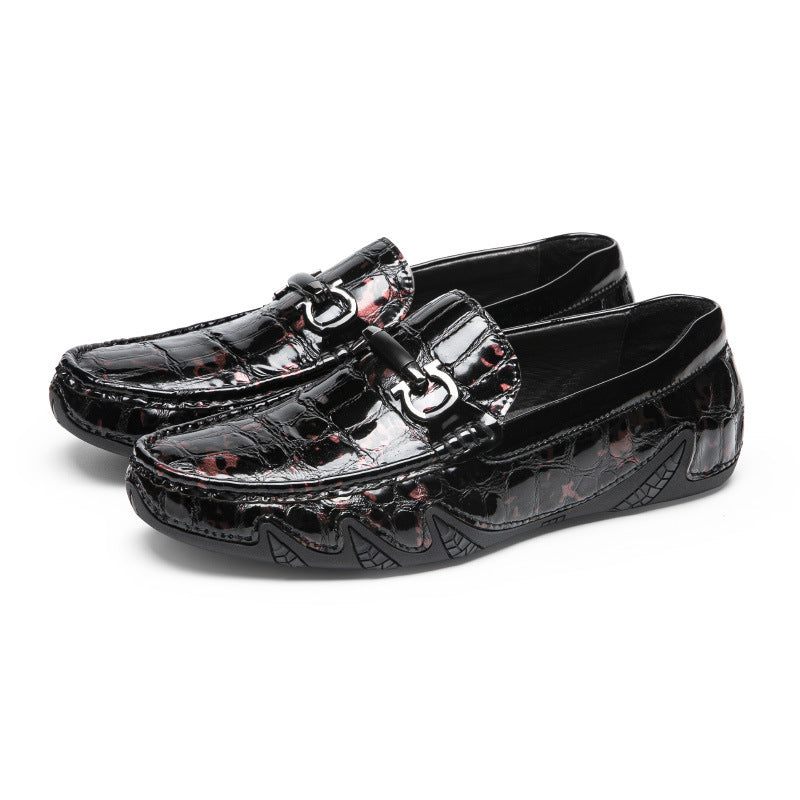 Mocassins Masculinos Luxo Crocmoc Com Padrão Crocodilo Couro - Borgonha