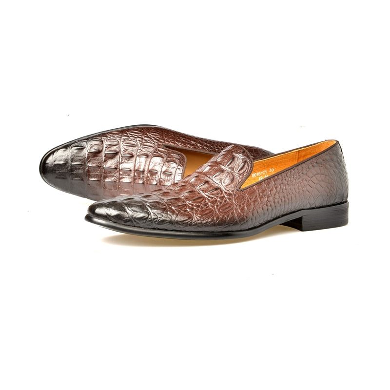 Mocassins Masculinos Luxo Croctex Com Bico Fino E Slip-on - Café