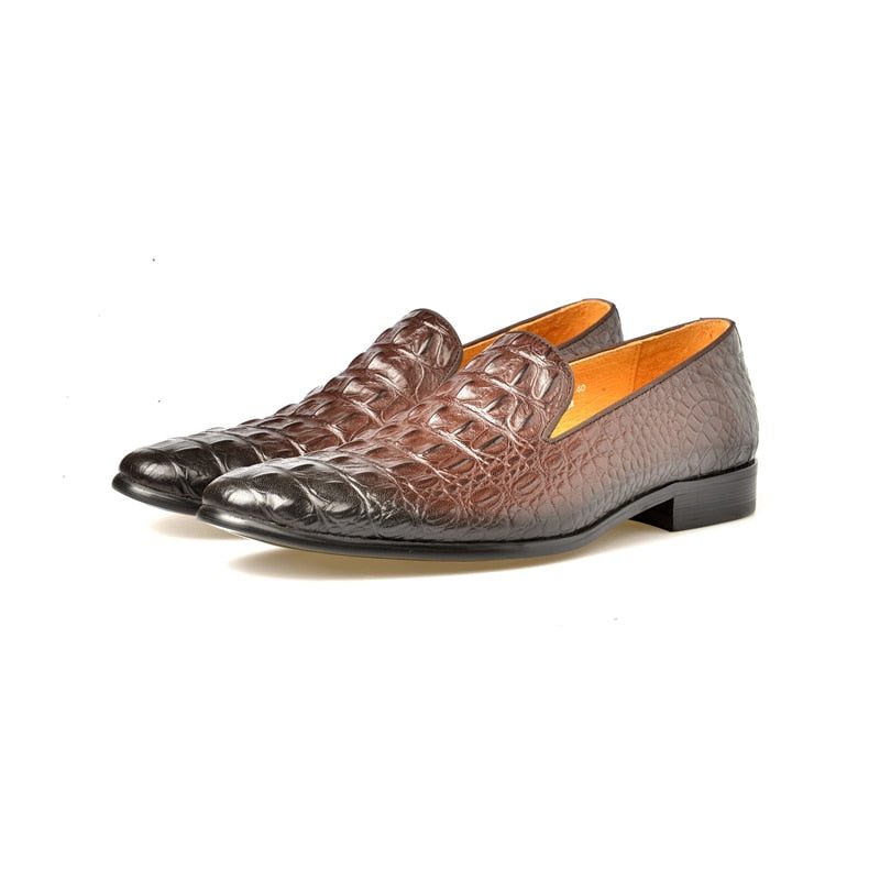 Mocassins Masculinos Luxo Croctex Com Bico Fino E Slip-on - Café