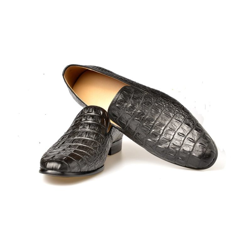 Mocassins Masculinos Luxo Croctex Com Bico Fino E Slip-on - Preto