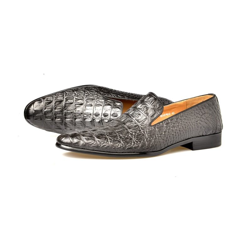 Mocassins Masculinos Luxo Croctex Com Bico Fino E Slip-on - Preto