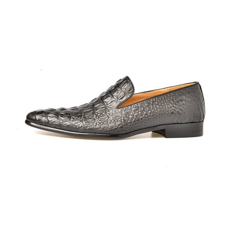 Mocassins Masculinos Luxo Croctex Com Bico Fino E Slip-on - Preto