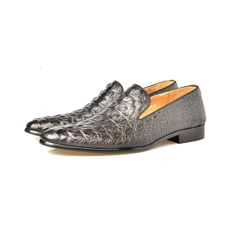 Mocassins Masculinos Luxo Croctex Com Bico Fino E Slip-on - Preto