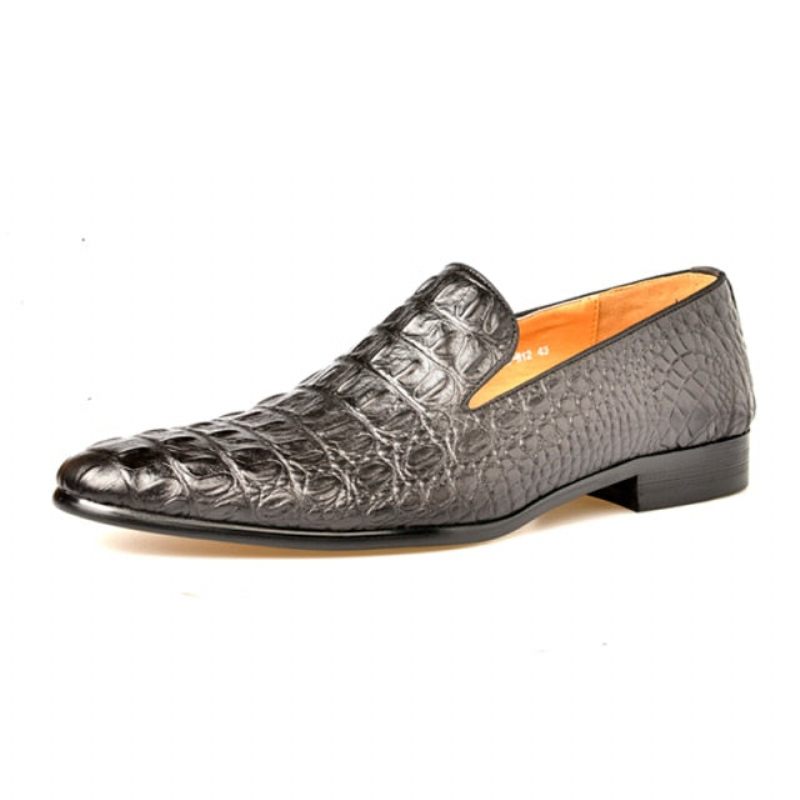 Mocassins Masculinos Luxo Croctex Com Bico Fino E Slip-on - Preto