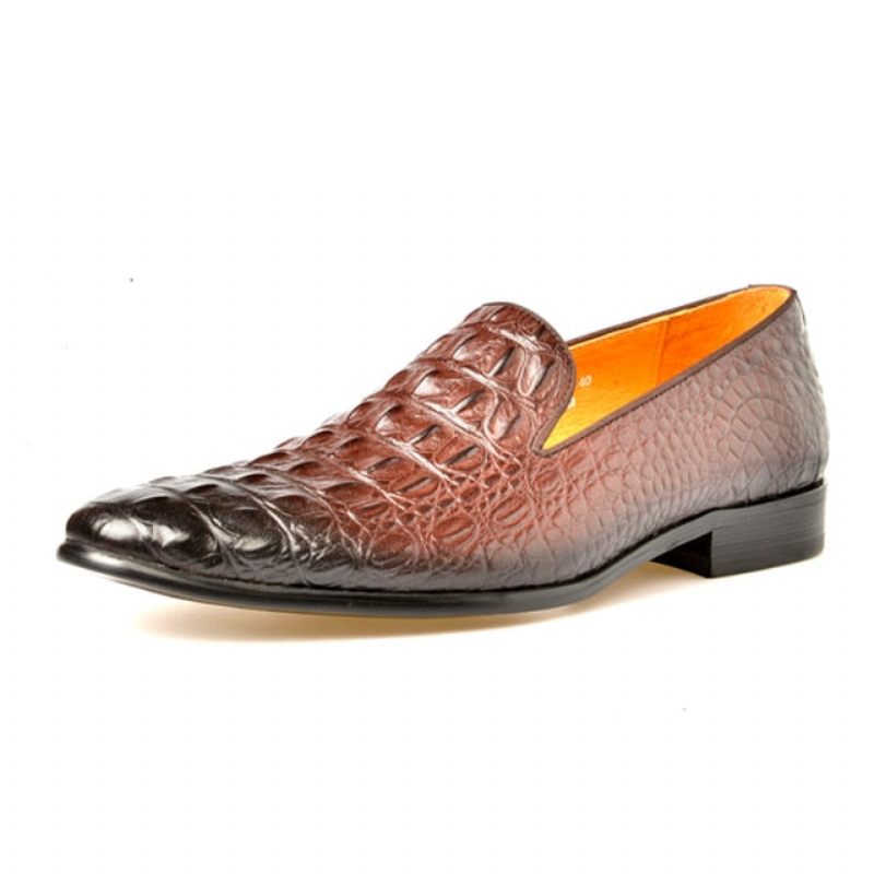 Mocassins Masculinos Luxo Croctex Com Bico Fino E Slip-on - Café