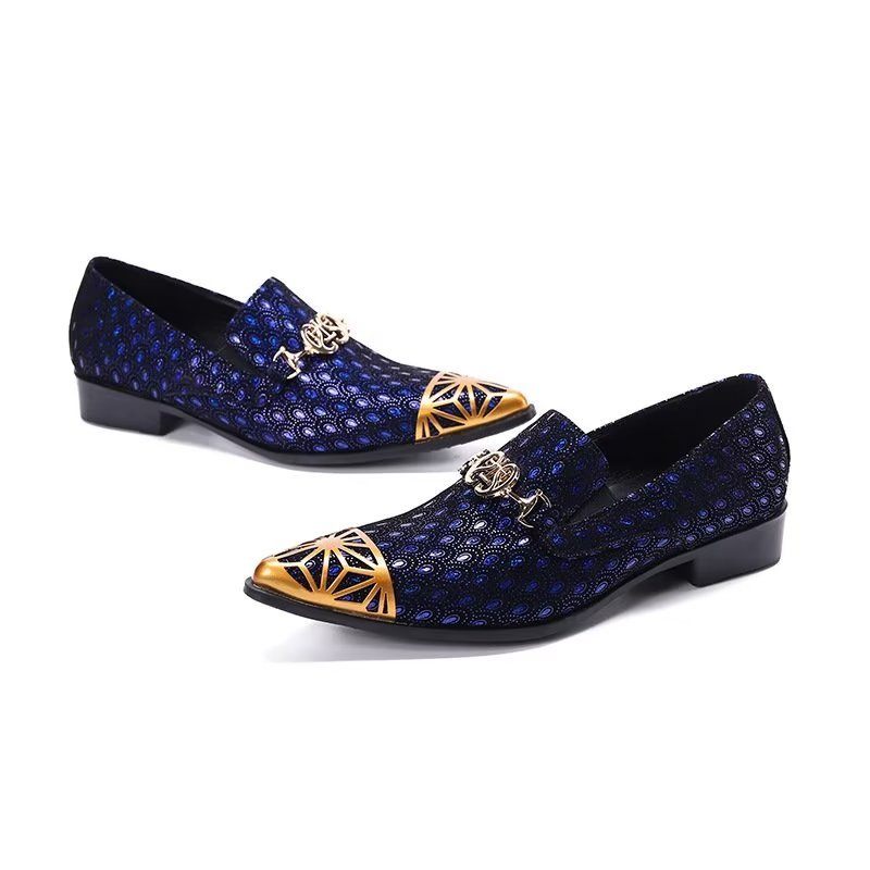 Mocassins Masculinos Luxo Exótico Em Relevo Couro Genuíno Slip-on - Azul