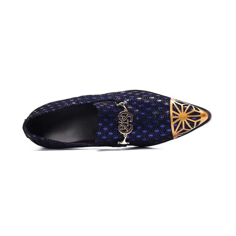 Mocassins Masculinos Luxo Exótico Em Relevo Couro Genuíno Slip-on - Azul