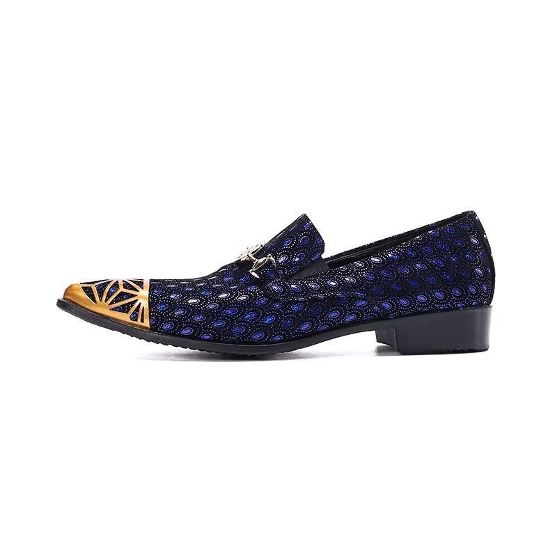 Mocassins Masculinos Luxo Exótico Em Relevo Couro Genuíno Slip-on - Azul