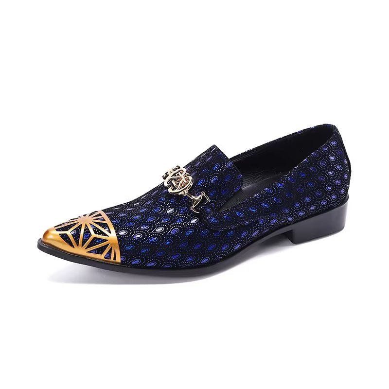 Mocassins Masculinos Luxo Exótico Em Relevo Couro Genuíno Slip-on - Azul