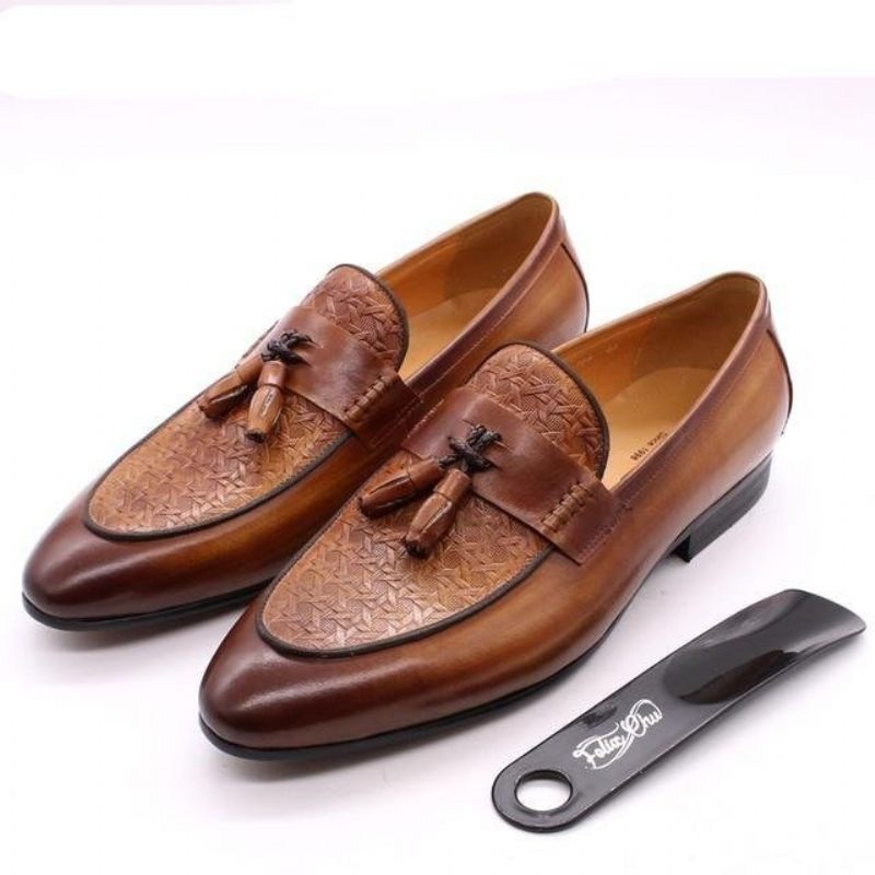 Mocassins Masculinos Luxo Exóticos Com Deslizamento Em - Café