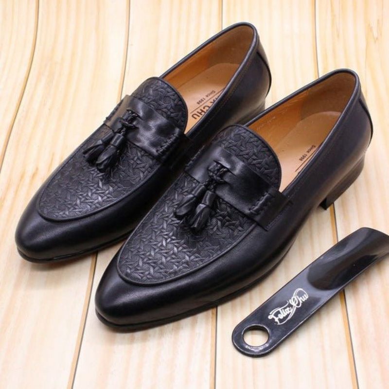 Mocassins Masculinos Luxo Exóticos Com Deslizamento Em - Preto