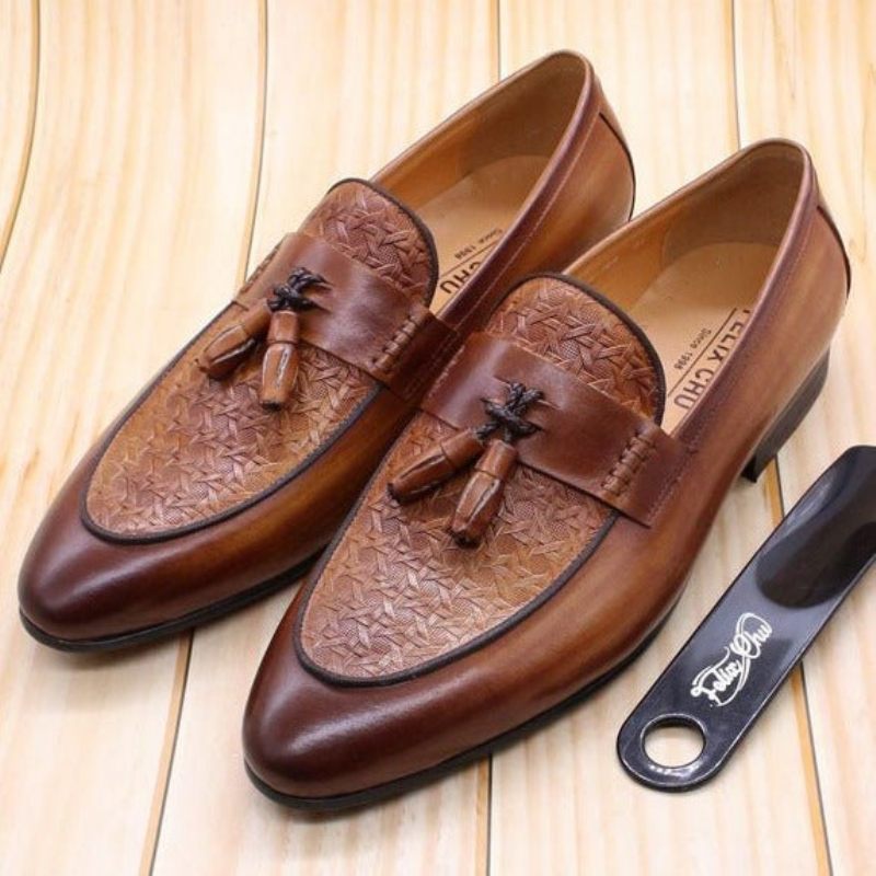 Mocassins Masculinos Luxo Exóticos Com Deslizamento Em - Café