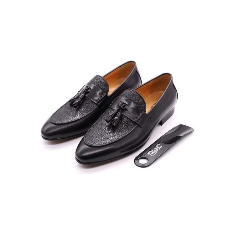 Mocassins Masculinos Luxo Exóticos Com Deslizamento Em - Preto