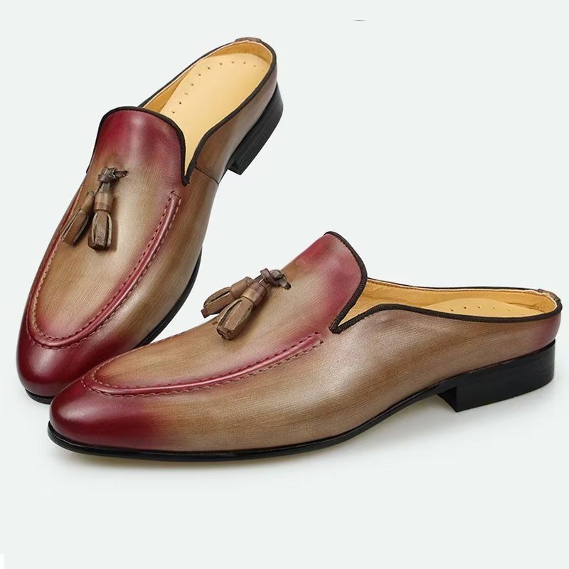 Mocassins Masculinos Luxo Feitos À Mão Chinelos Negócios Couro - Rosa