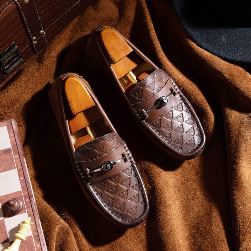 Mocassins Masculinos Luxo Roma Couro Slip-on Para Banquetes - Café