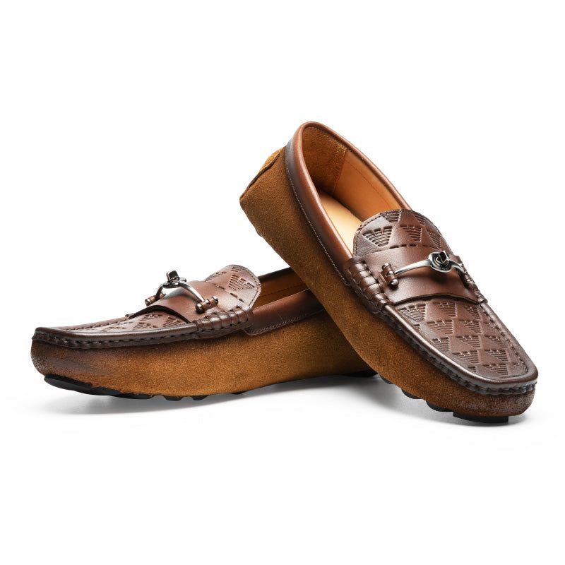 Mocassins Masculinos Luxo Roma Couro Slip-on Para Banquetes - Café