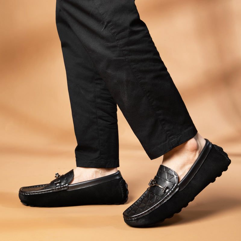 Mocassins Masculinos Luxo Roma Couro Slip-on Para Banquetes - Preto