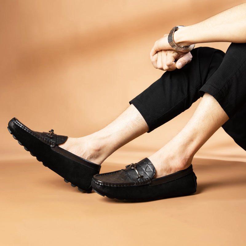 Mocassins Masculinos Luxo Roma Couro Slip-on Para Banquetes - Preto