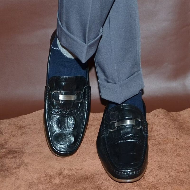 Mocassins Masculinos Luxuosos Com Bico Redondo - Preto 