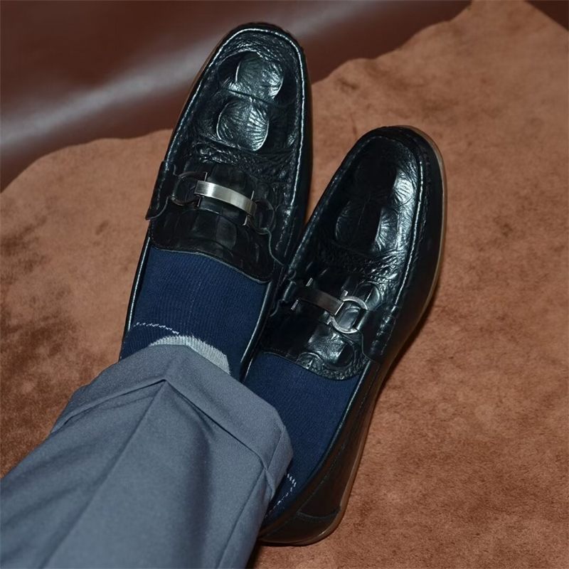 Mocassins Masculinos Luxuosos Com Bico Redondo - Preto 