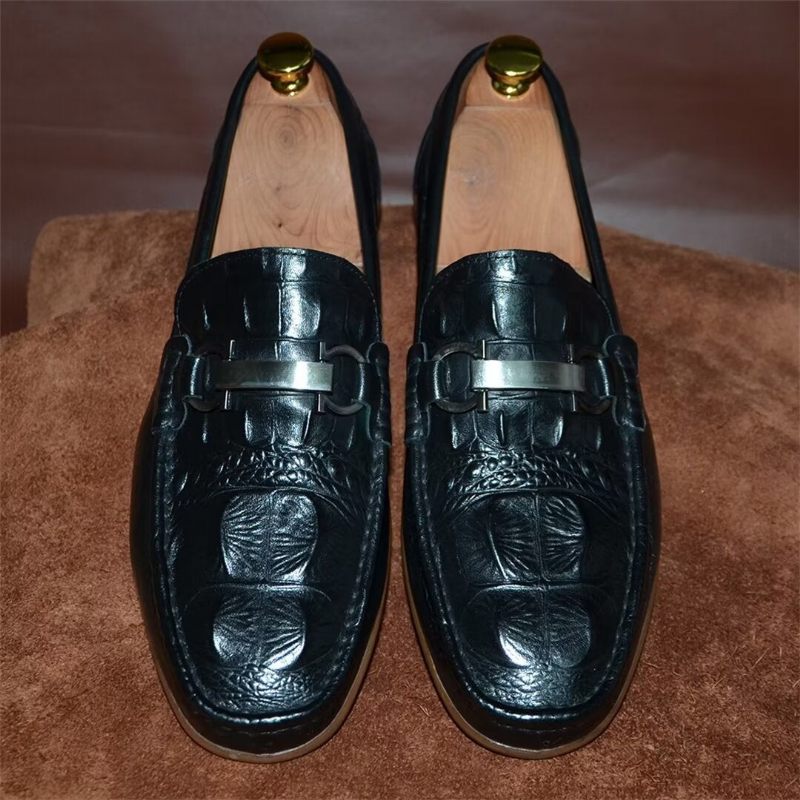 Mocassins Masculinos Luxuosos Com Bico Redondo - Preto 