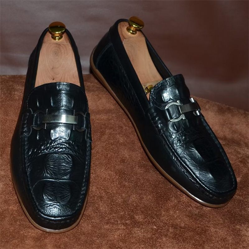 Mocassins Masculinos Luxuosos Com Bico Redondo - Preto 