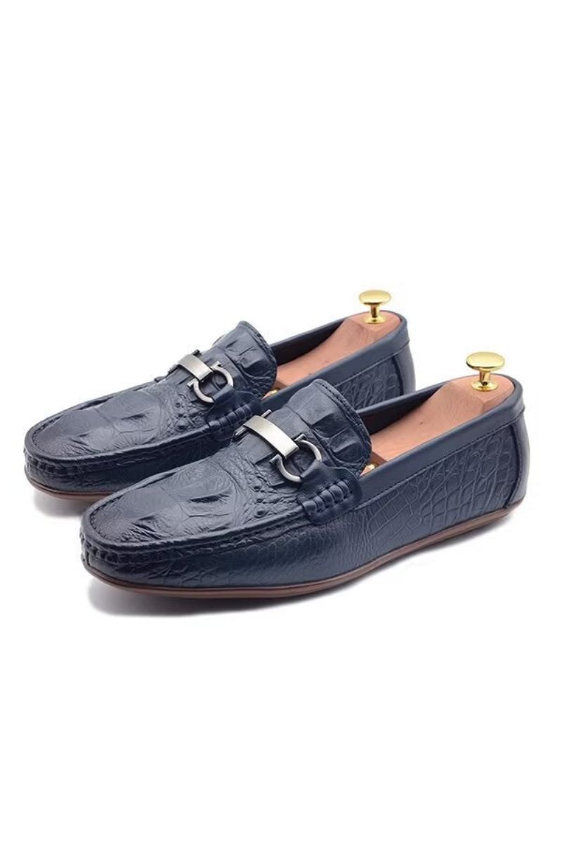 Mocassins Masculinos Luxuosos Com Bico Redondo -  Azul