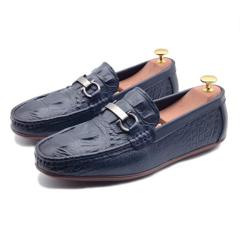 Mocassins Masculinos Luxuosos Com Bico Redondo -  Azul