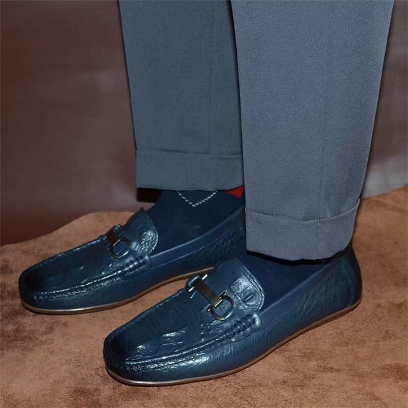 Mocassins Masculinos Luxuosos Com Bico Redondo -  Azul