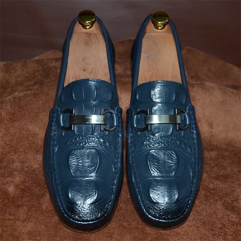 Mocassins Masculinos Luxuosos Com Bico Redondo -  Azul