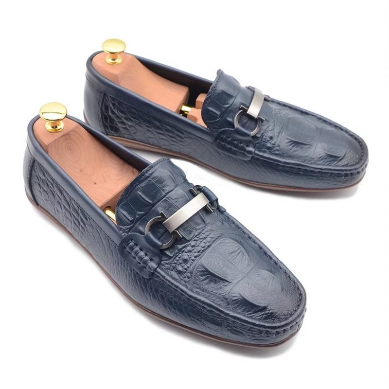 Mocassins Masculinos Luxuosos Com Bico Redondo -  Azul