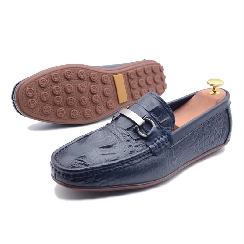 Mocassins Masculinos Luxuosos Com Bico Redondo -  Azul