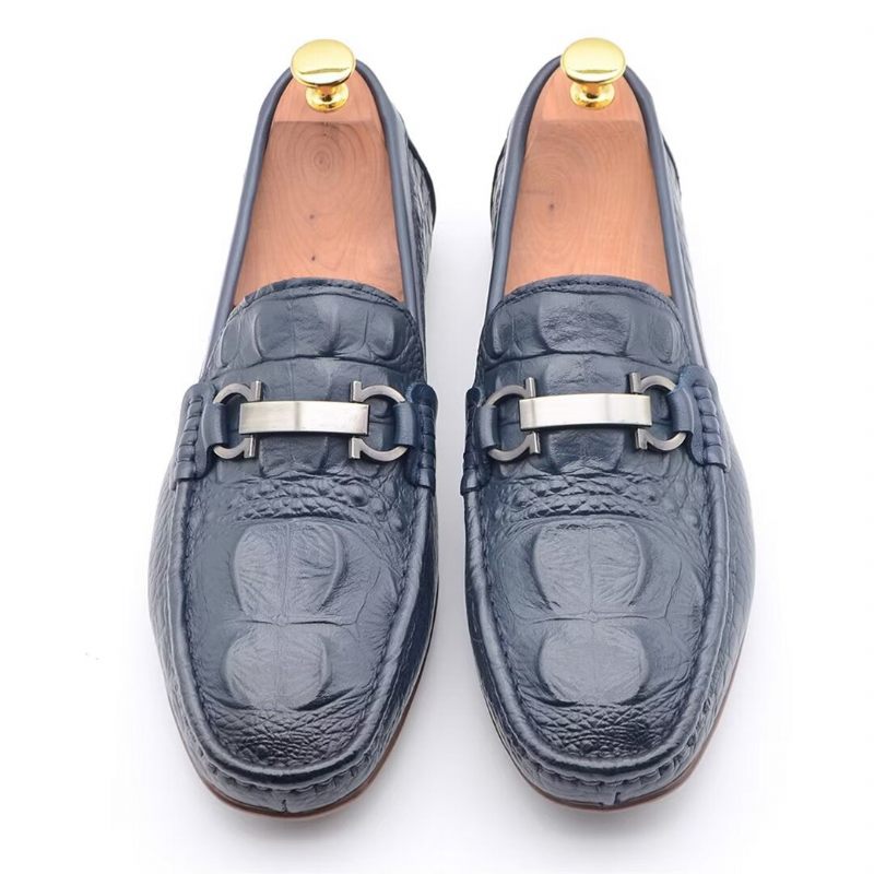 Mocassins Masculinos Luxuosos Com Bico Redondo -  Azul