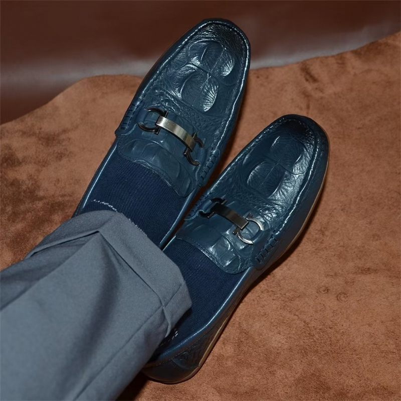 Mocassins Masculinos Luxuosos Com Bico Redondo -  Azul