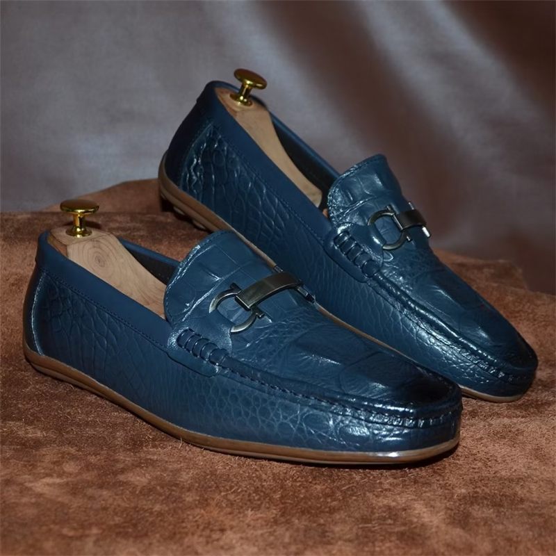 Mocassins Masculinos Luxuosos Com Bico Redondo -  Azul