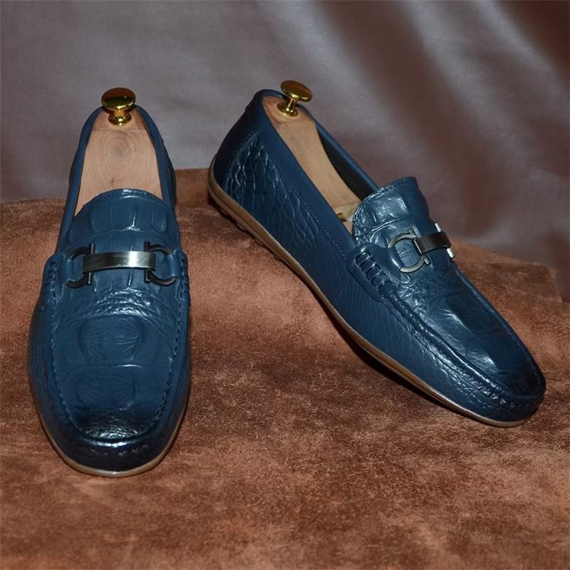 Mocassins Masculinos Luxuosos Com Bico Redondo -  Azul