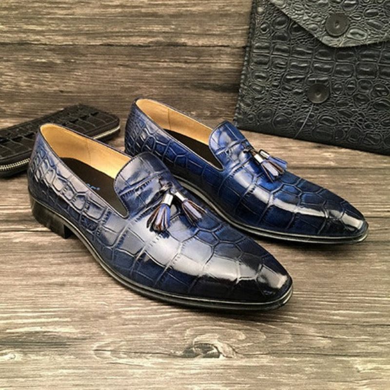 Mocassins Masculinos Luxuosos Com Borla Jacaré - Azul