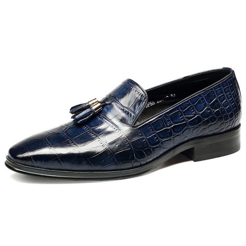 Mocassins Masculinos Luxuosos Com Borla Jacaré - Azul