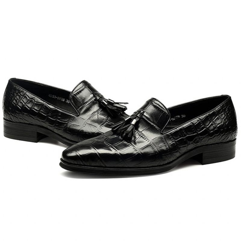 Mocassins Masculinos Luxuosos Com Borla Jacaré - Preto