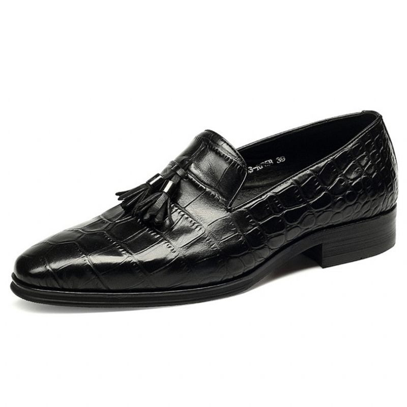 Mocassins Masculinos Luxuosos Com Borla Jacaré - Preto