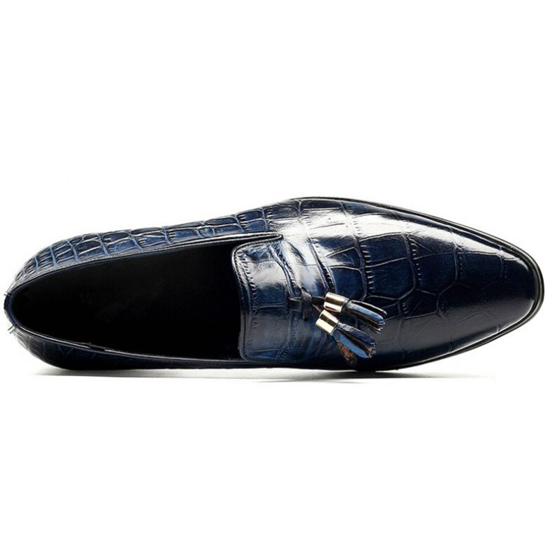 Mocassins Masculinos Luxuosos Com Borla Jacaré - Azul