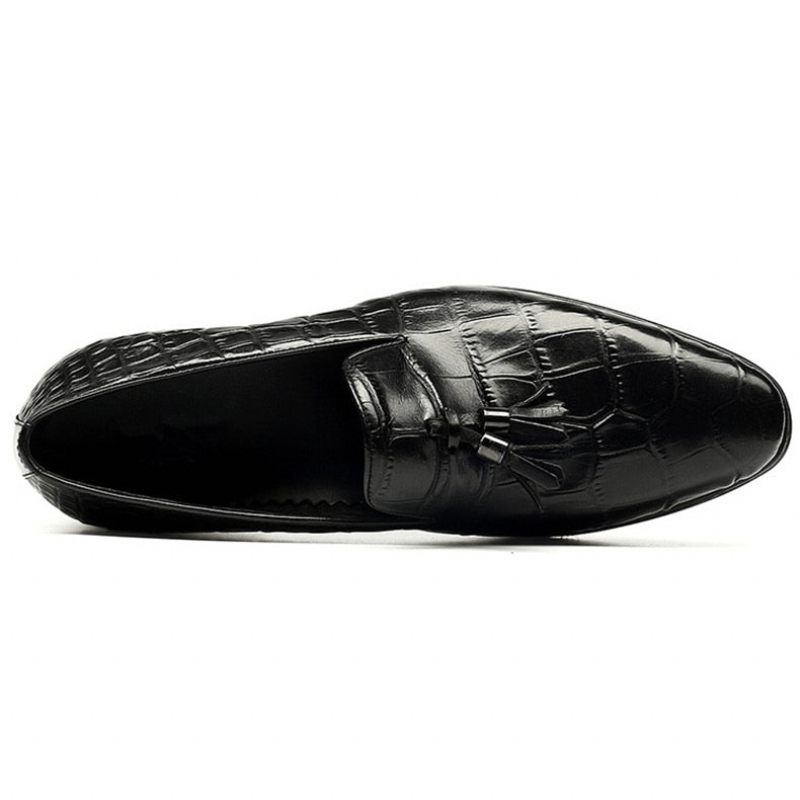 Mocassins Masculinos Luxuosos Com Borla Jacaré - Preto