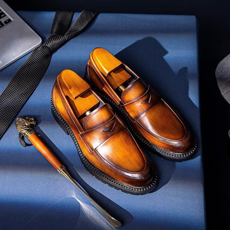 Mocassins Masculinos Luxuosos Couro Chiques Sem Cadarço - Marrom