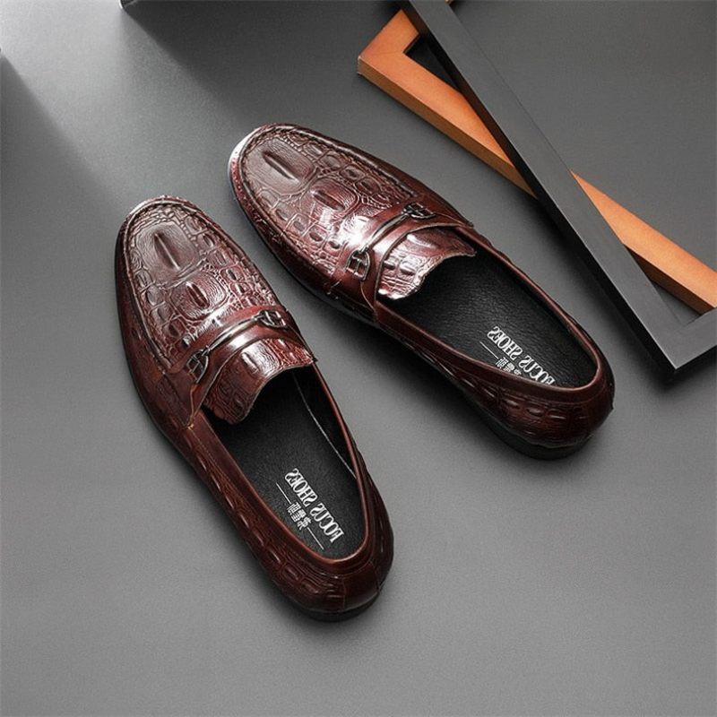 Mocassins Masculinos Luxuosos Couro Crocbreeze Slip-on - Café