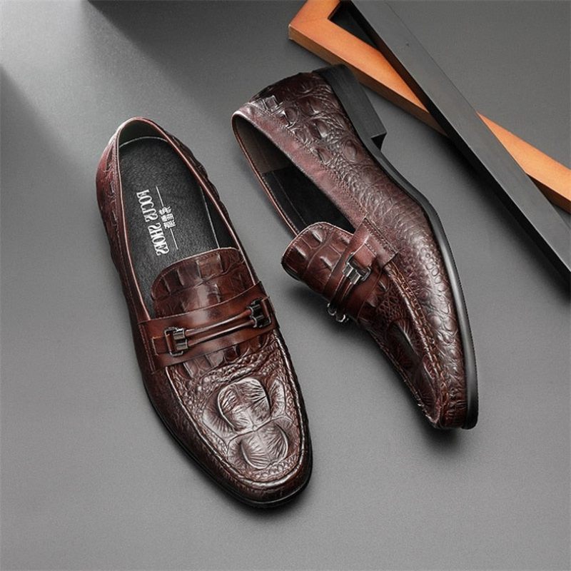 Mocassins Masculinos Luxuosos Couro Crocbreeze Slip-on - Café