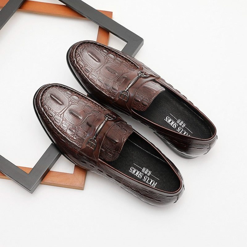 Mocassins Masculinos Luxuosos Couro Crocbreeze Slip-on - Café